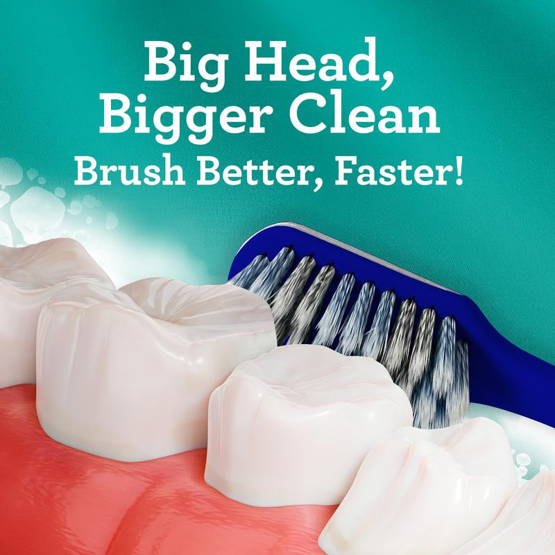 Gurunanda Gentle Giant Toothbrush with Dual Action Flossing Spiral Bristles - Ergo Dexa Grip - Helps in Teeth Whitening, BPA Free, (4 Count)